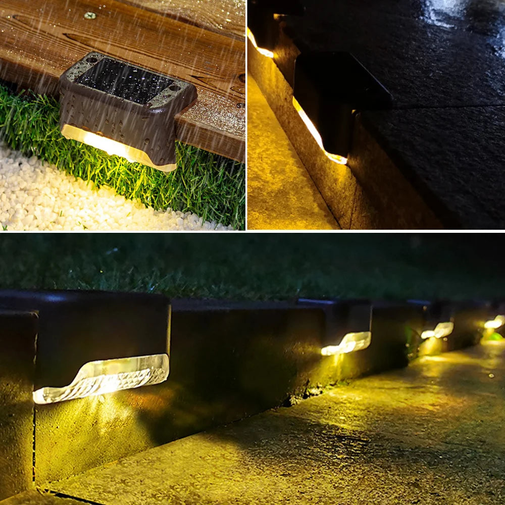 Warm White LED Solar Step Lamp Path Stair Outdoor Garden Lights Waterproof Balcony Light Decoration for Patio Stair Fence Light