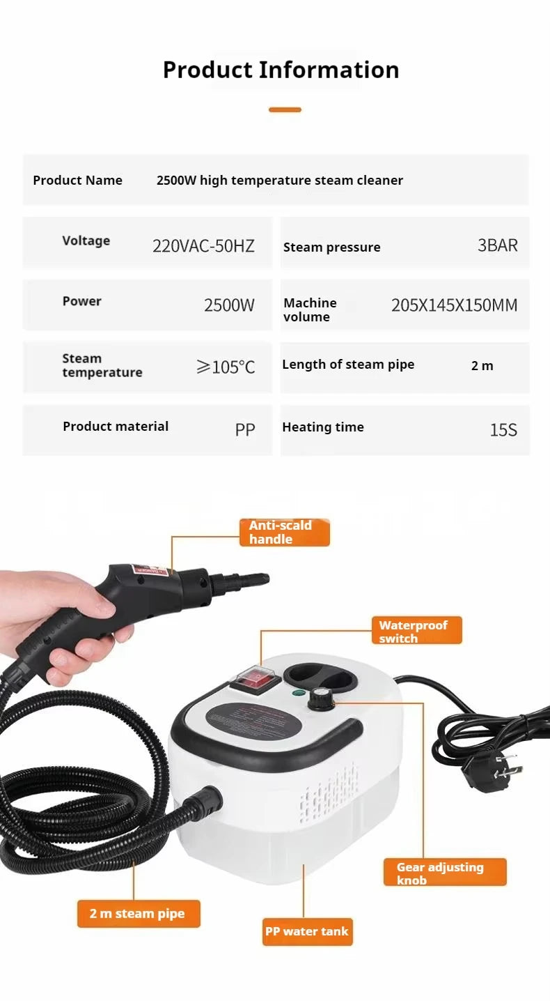 220V EU Plug High-Temperature Steam Cleaner for Home Car Deep Cleaning Kitchen Hood & Air Con Sterilization Appliance