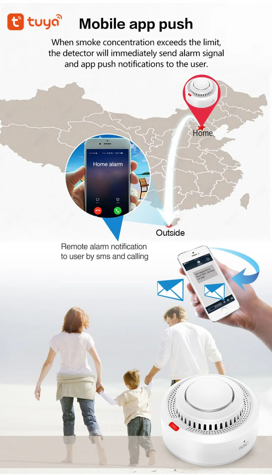 Tuya Smart WiFi Smoke Sensor Fire Protection Smoke Detector 85dB Sound Security System Firefighters Smartlife APP Control