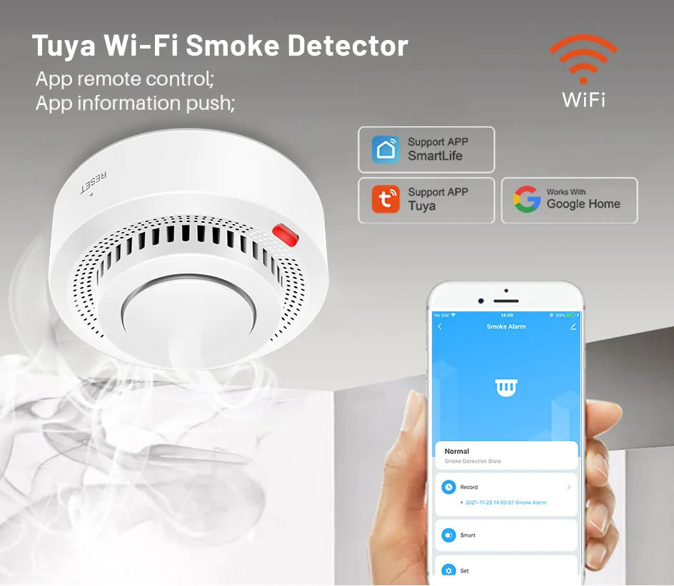 Tuya Smart WiFi Smoke Sensor Fire Protection Smoke Detector 85dB Sound Security System Firefighters Smartlife APP Control